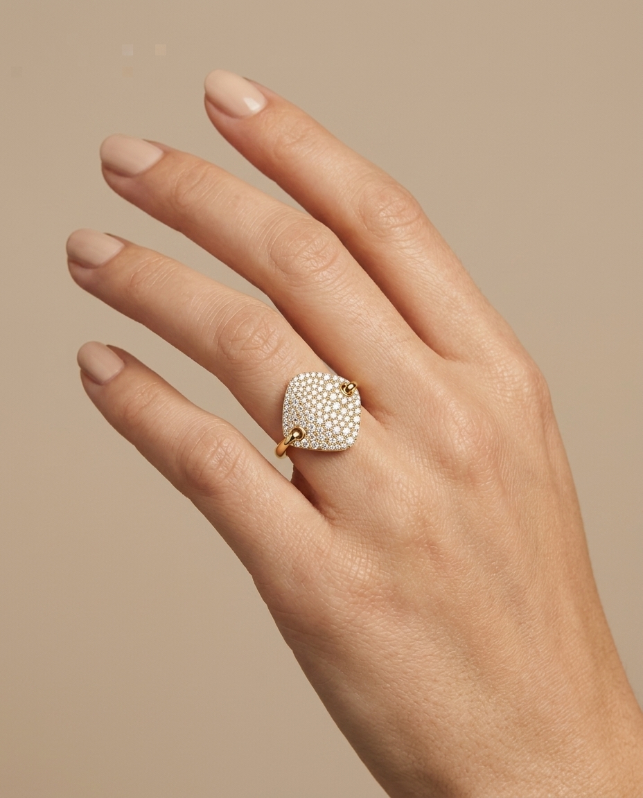 14KT Gold Diamond Ring on model