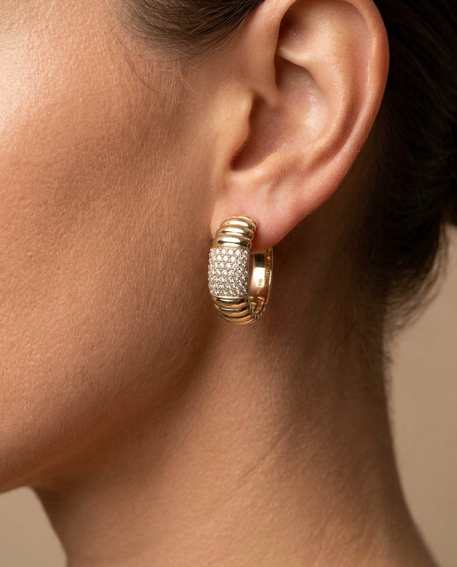 14KT Yellow Gold Diamond Earring view 2