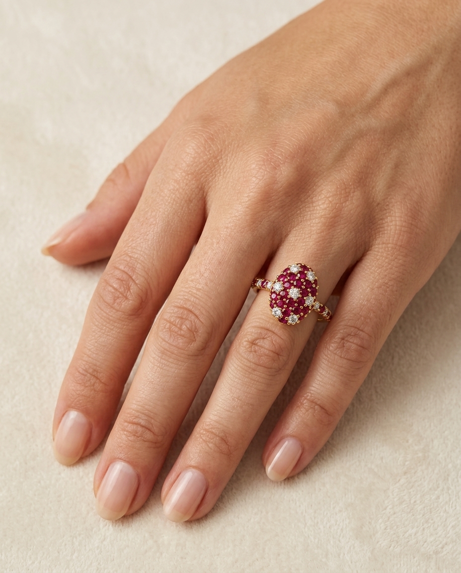 14KT White Gold Ruby and Diamond Ring on model