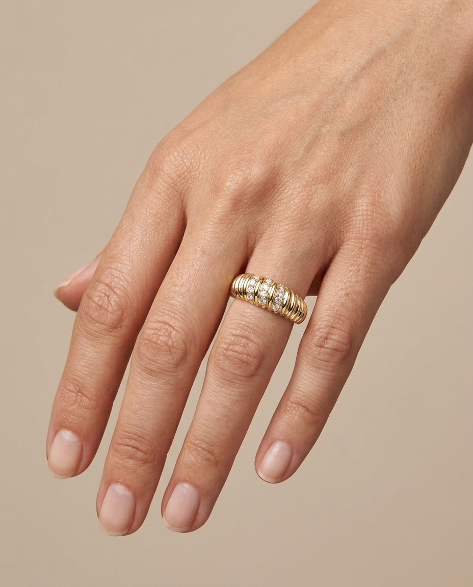 14KT Yellow Gold Diamond Ring on model