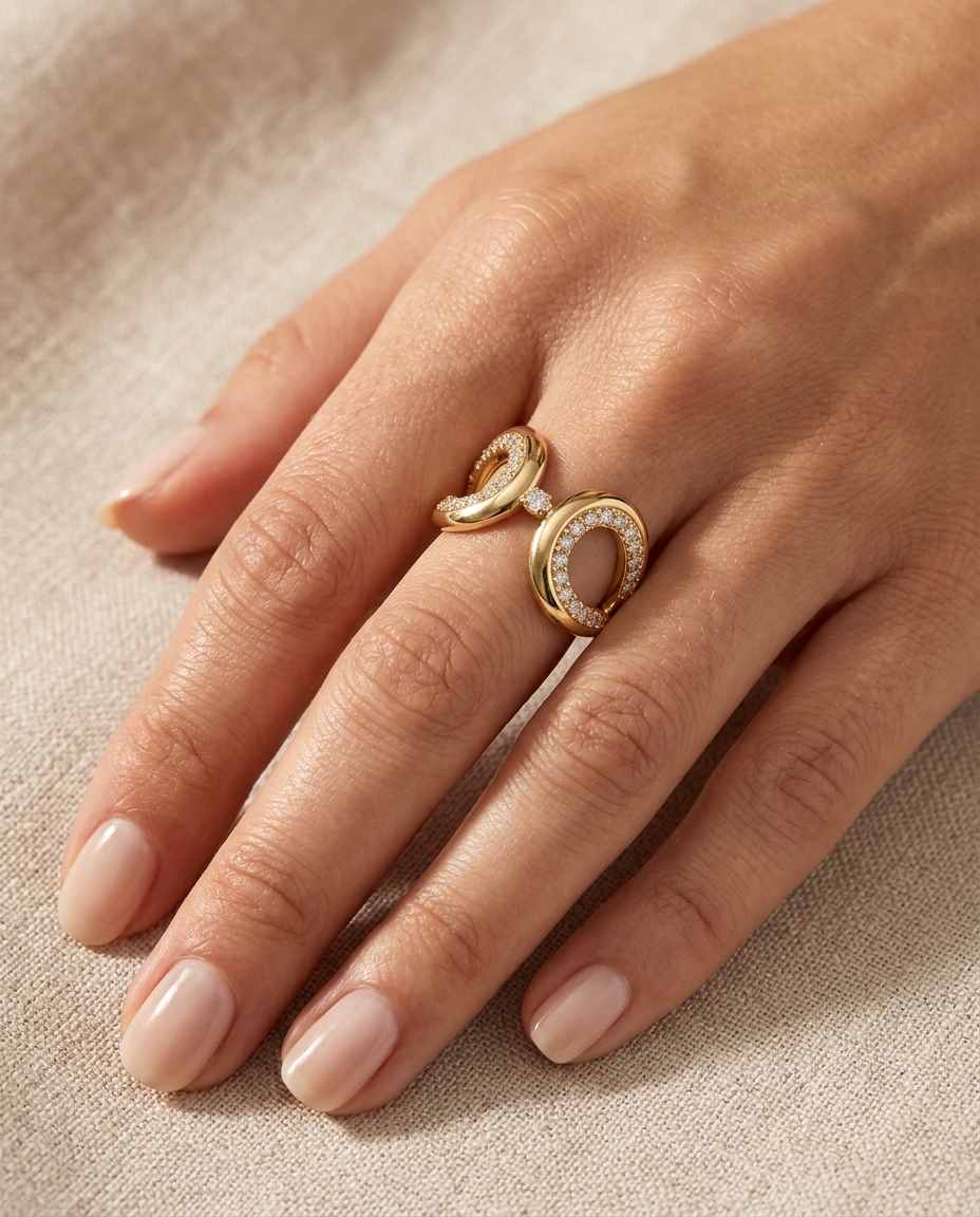 14KT Yellow Gold Diamond Ring on model