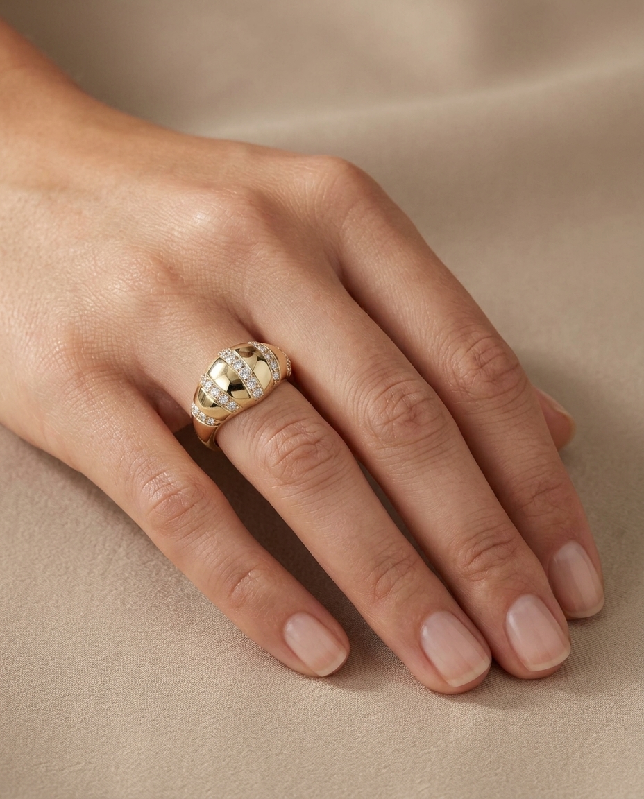 14KT Yellow Gold Diamond Ring on model