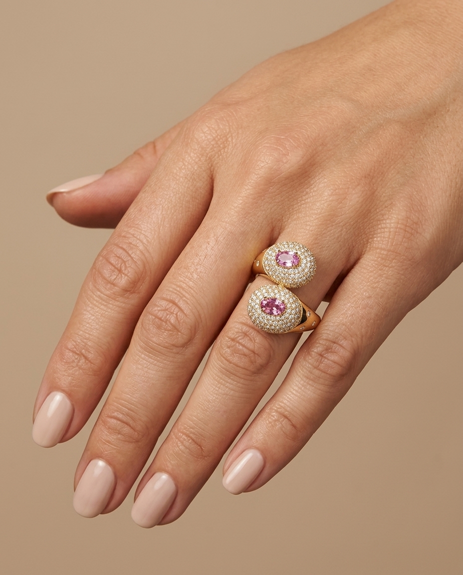 14KT Yellow Gold Pink Sapphire and Diamond Ring view 2