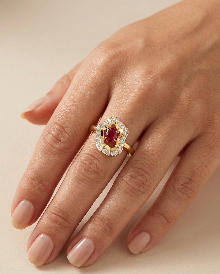 14KT Yellow Gold Ruby and Diamond Ring view 2