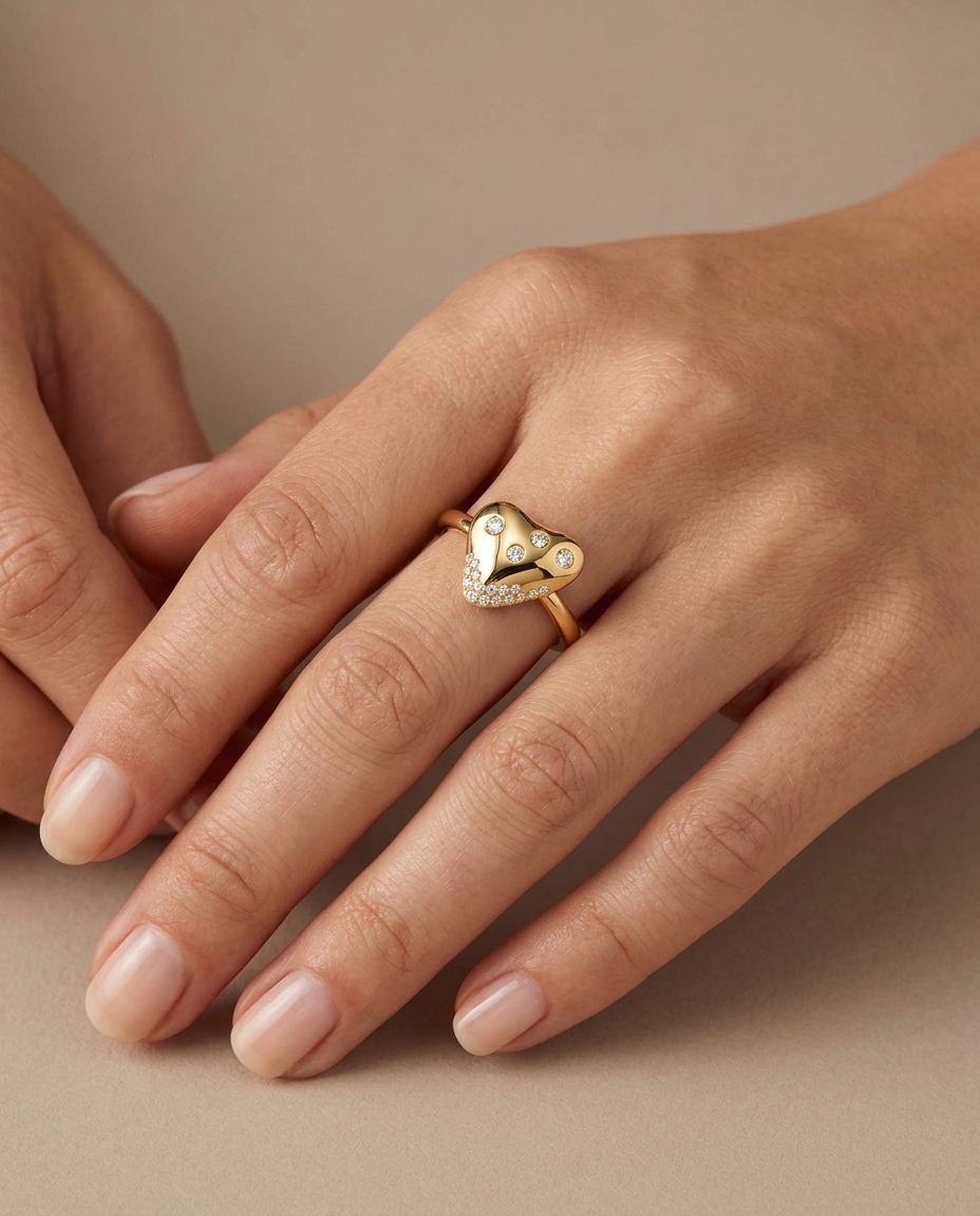 14KT Yellow Gold Diamond Ring on model