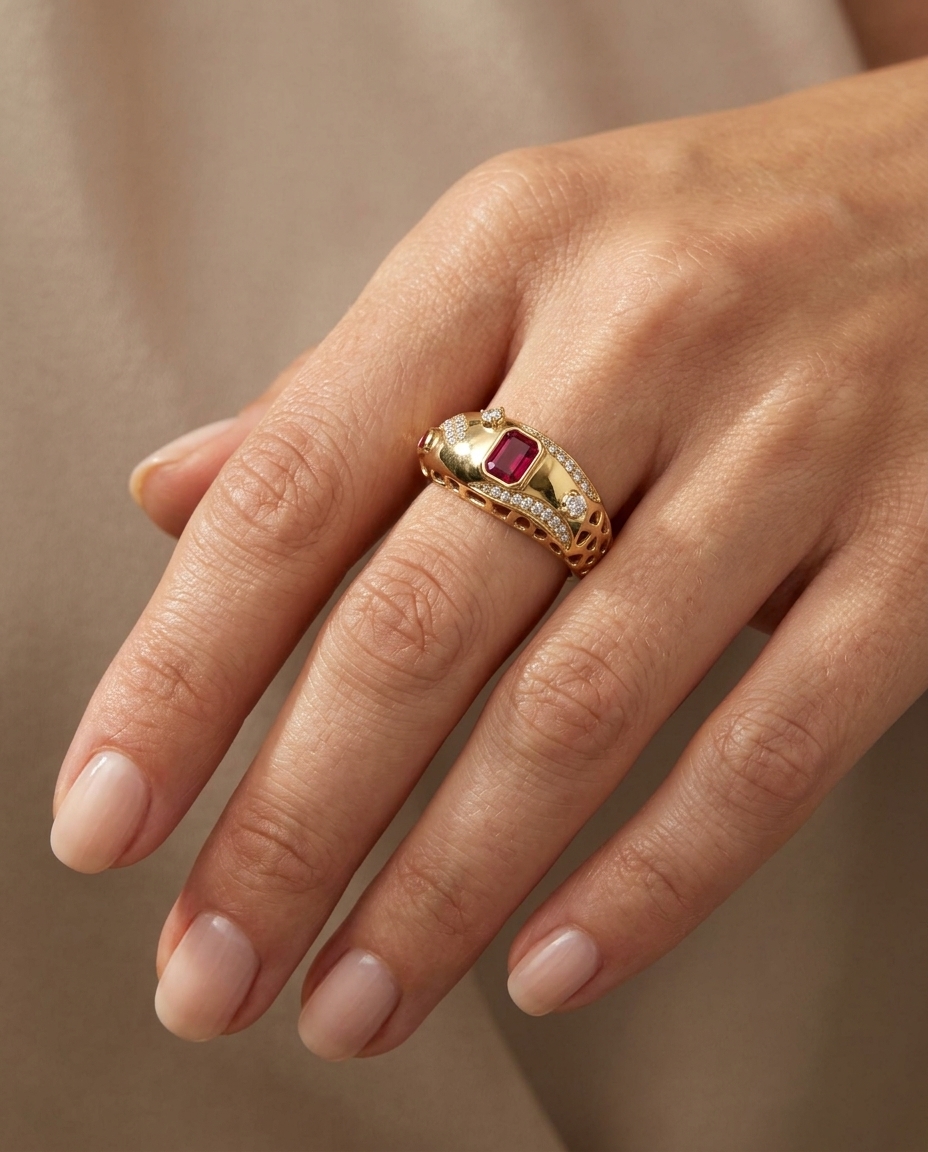 14KT Yellow Gold Ruby and Diamond Ring view 2