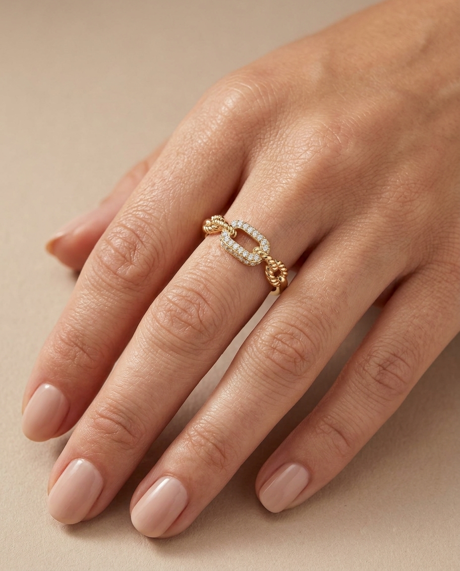 14KT Yellow Gold Diamond Ring on model