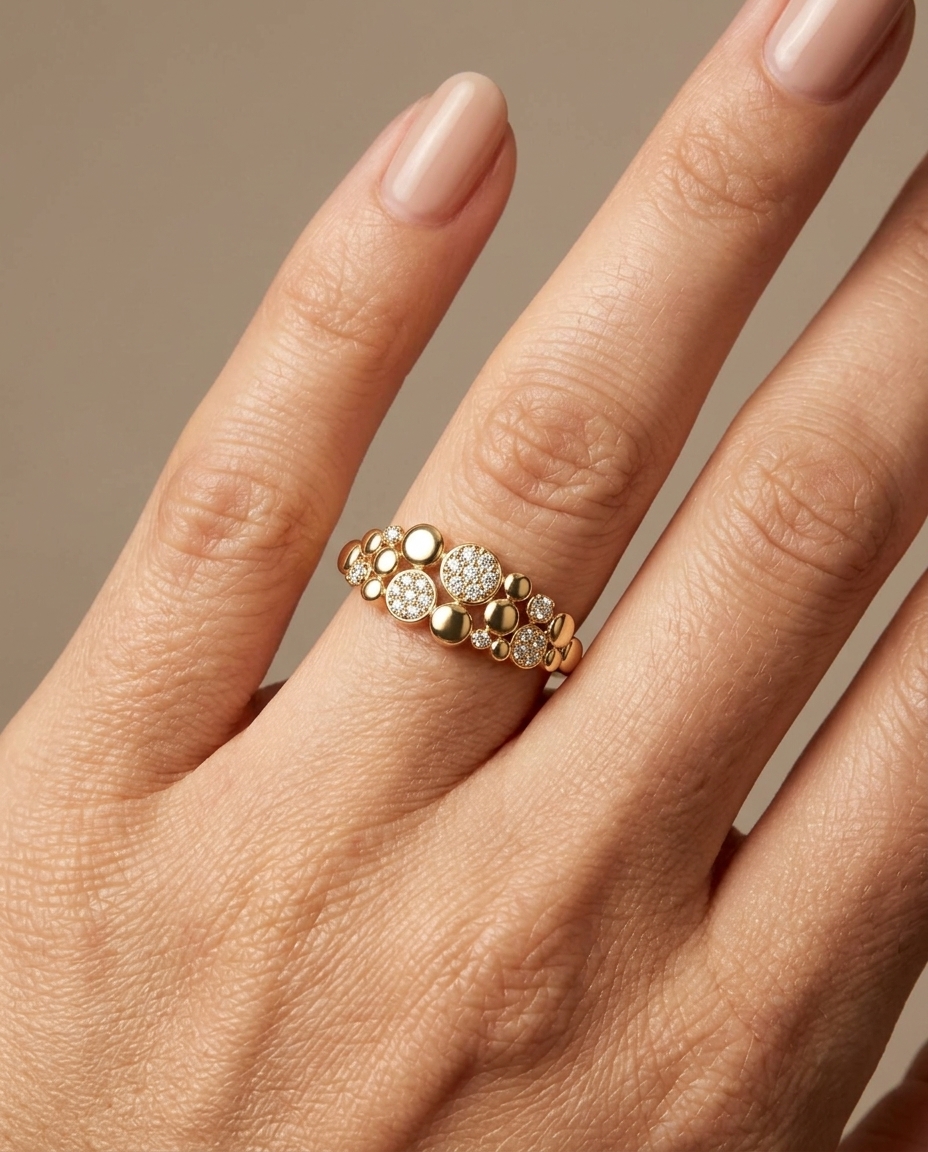 14KT Yellow Gold Diamond Ring on model