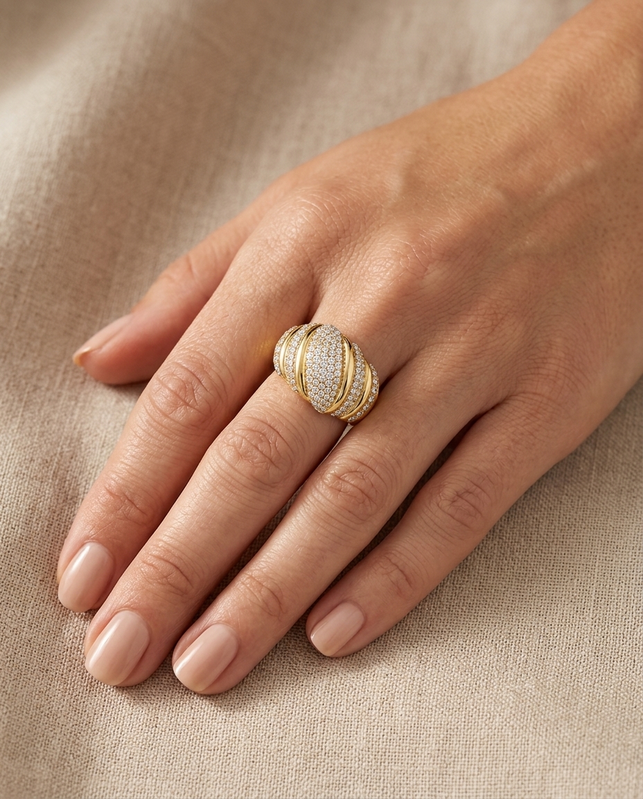 14KT Yellow Gold Diamond Donut Ring view 2