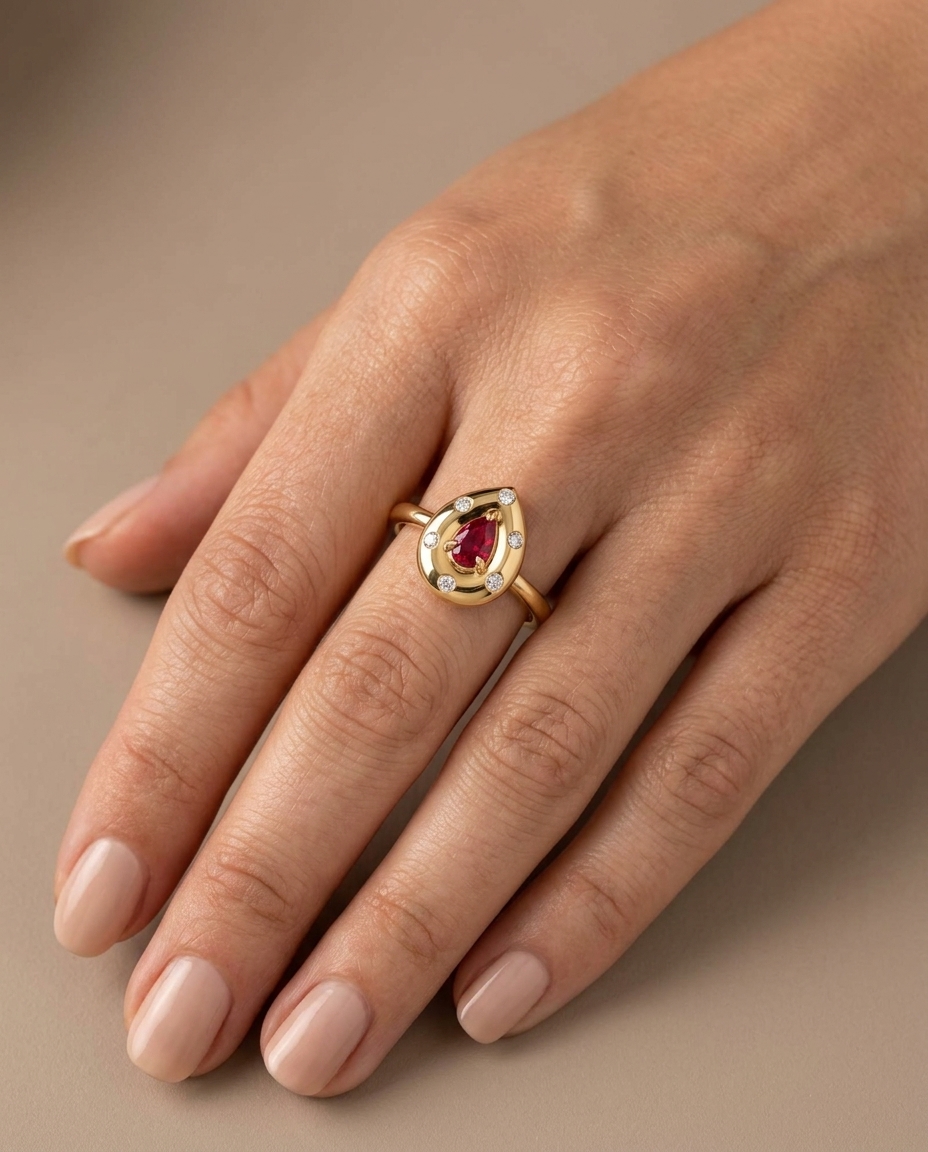 14KT Yellow Gold Pink Sapphire and Diamond Ring view 2