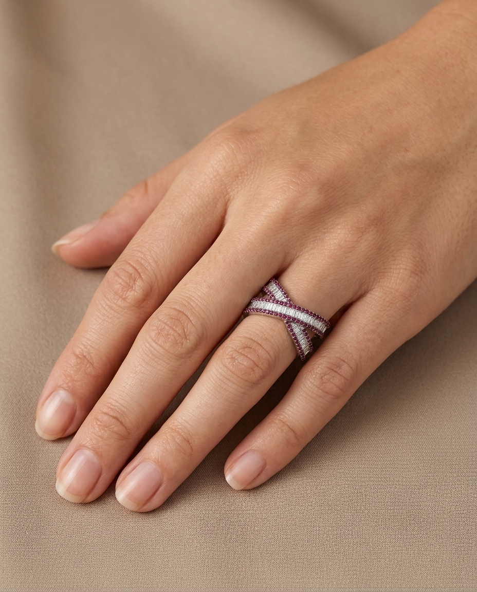 18KT White Gold Ruby and Diamonds Ring view 2