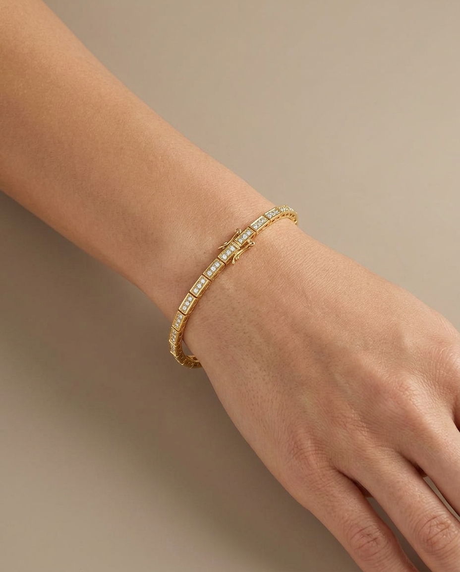 14KT Yellow Gold Diamond Bezel Tennis Bracelet 7" view 2
