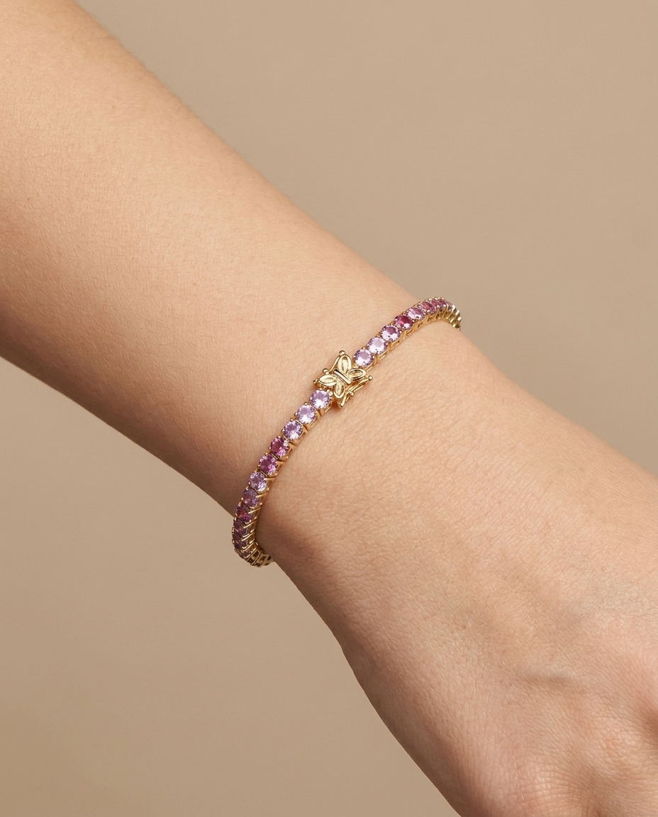 14KT Yellow Gold Pink Sapphire Bracelet view 2