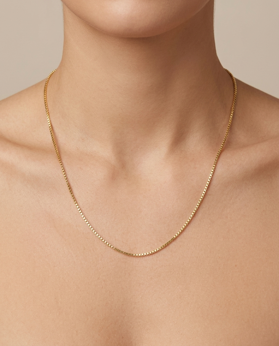 14KT Gold Square Box Chain Necklace view 2