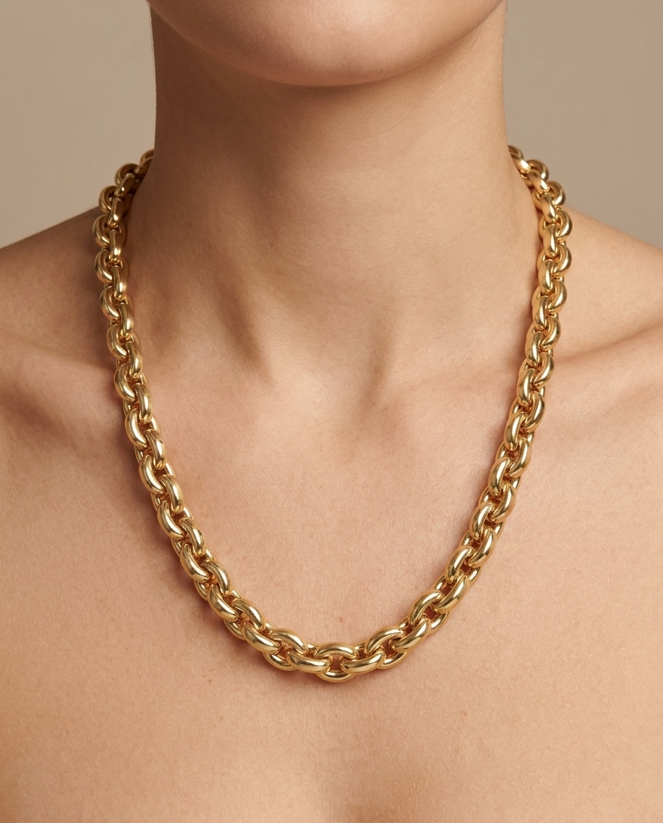 14KT Gold Oval Link Necklace on model