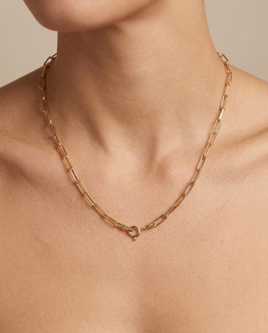 14KT Gold Paperclip Braclet on model
