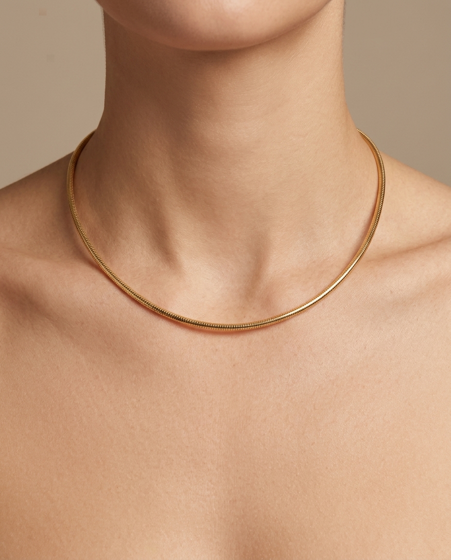 14KT Yellow Gold Omega Necklace on model
