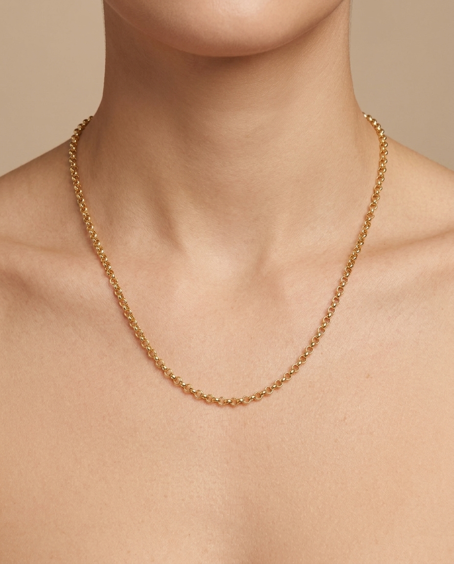 14KT Gold Round Cable Chain Necklace view 2