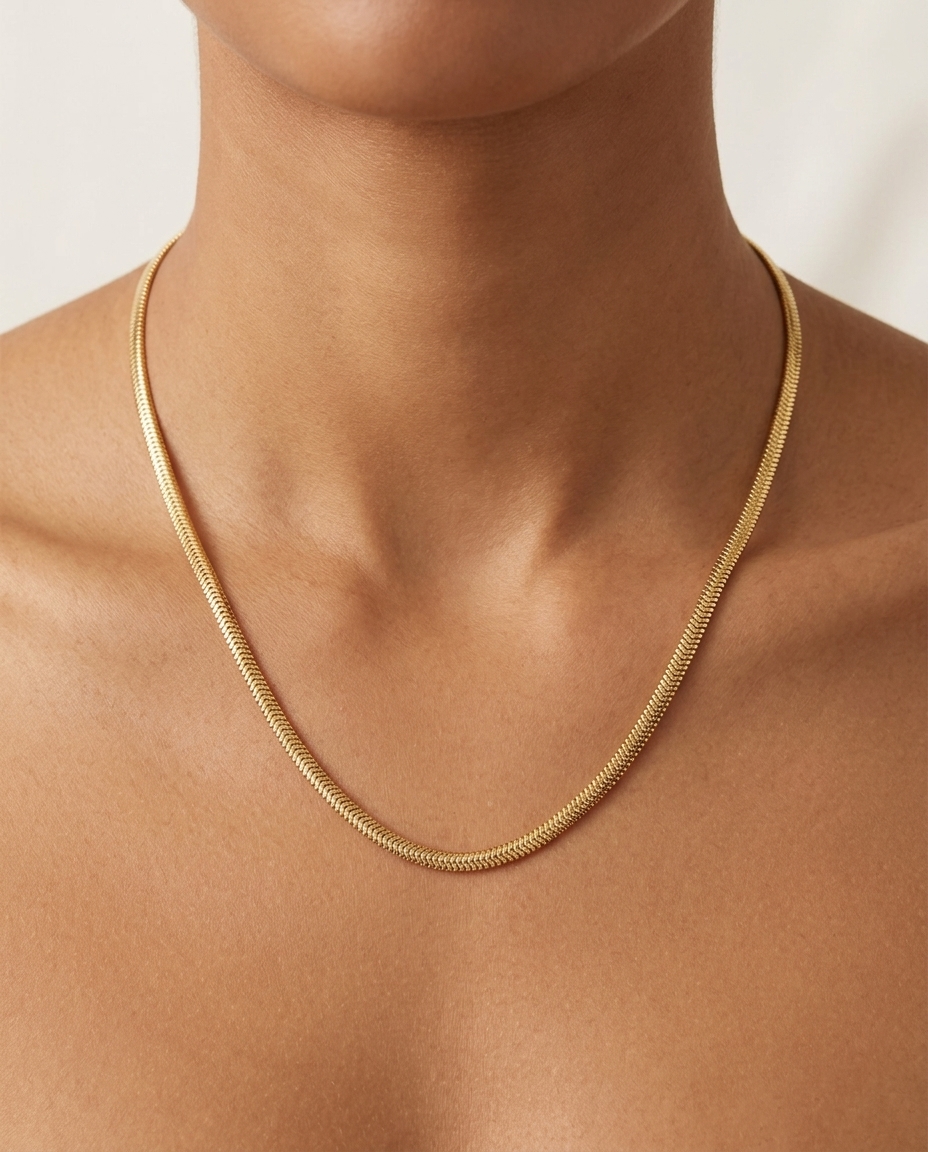 14KT Gold Flate Snake Necklace on model
