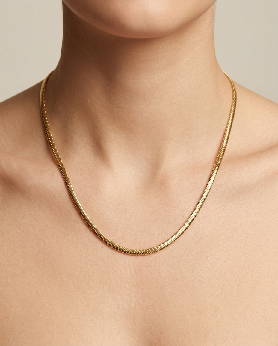 14KT Gold Flate Snake Necklace on model
