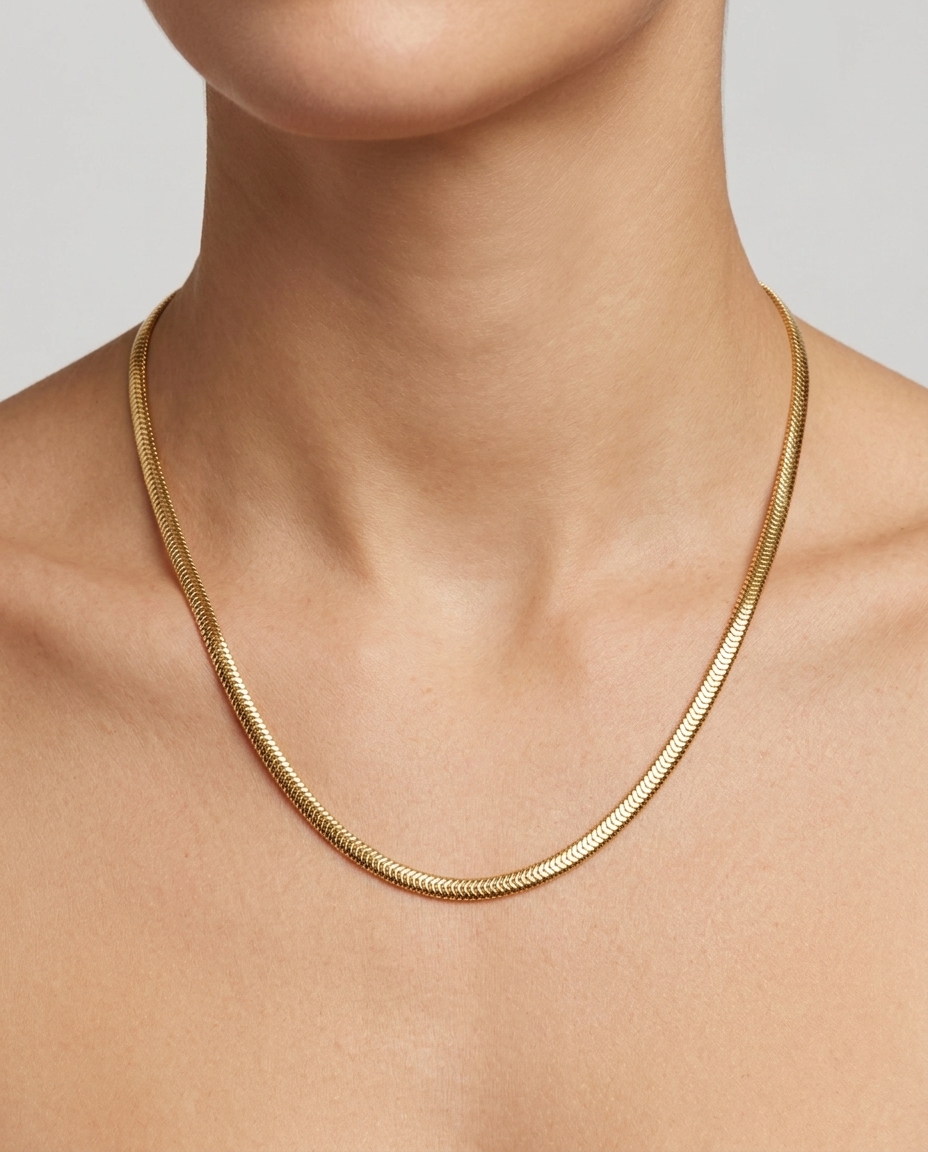 14KT Gold Flate Snake Necklace on model
