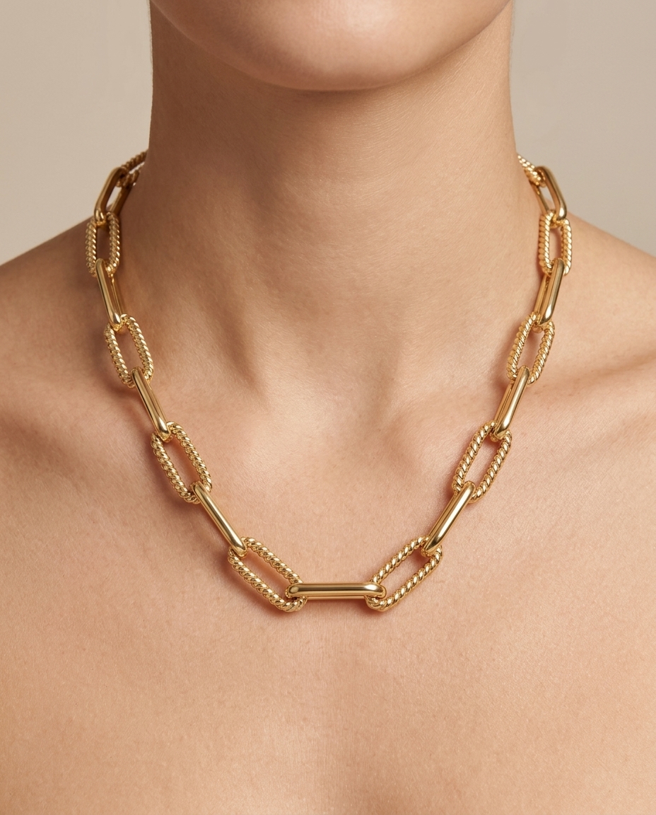 14KT Gold Paperclip Twisted Necklace view 2