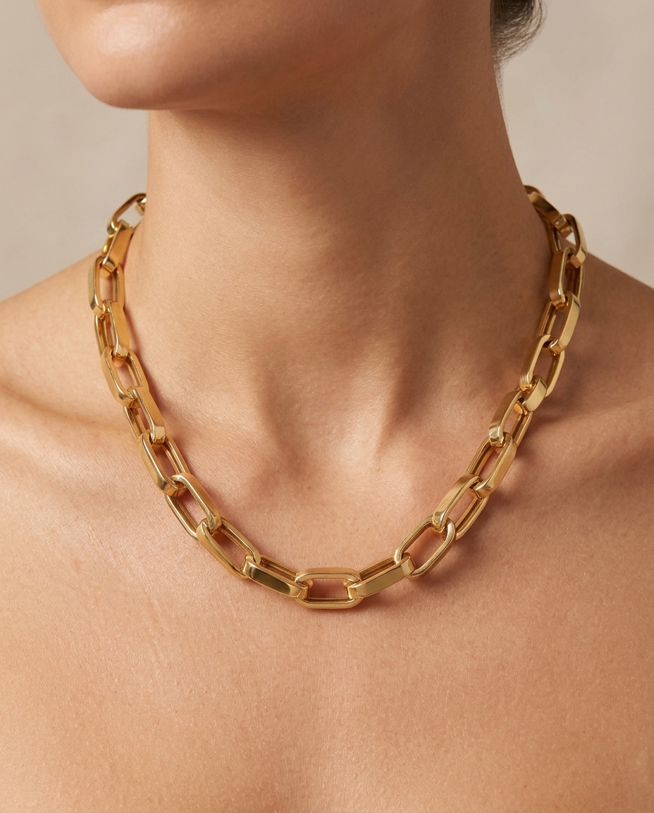 14KT Gold Oval Link Paperlink Necklace view 2