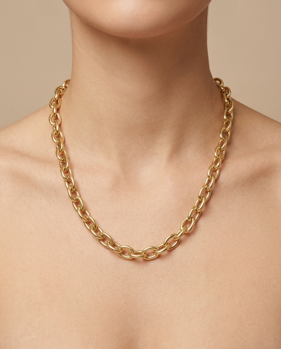 14KT Yellow Gold Oval Link Necklace view 2