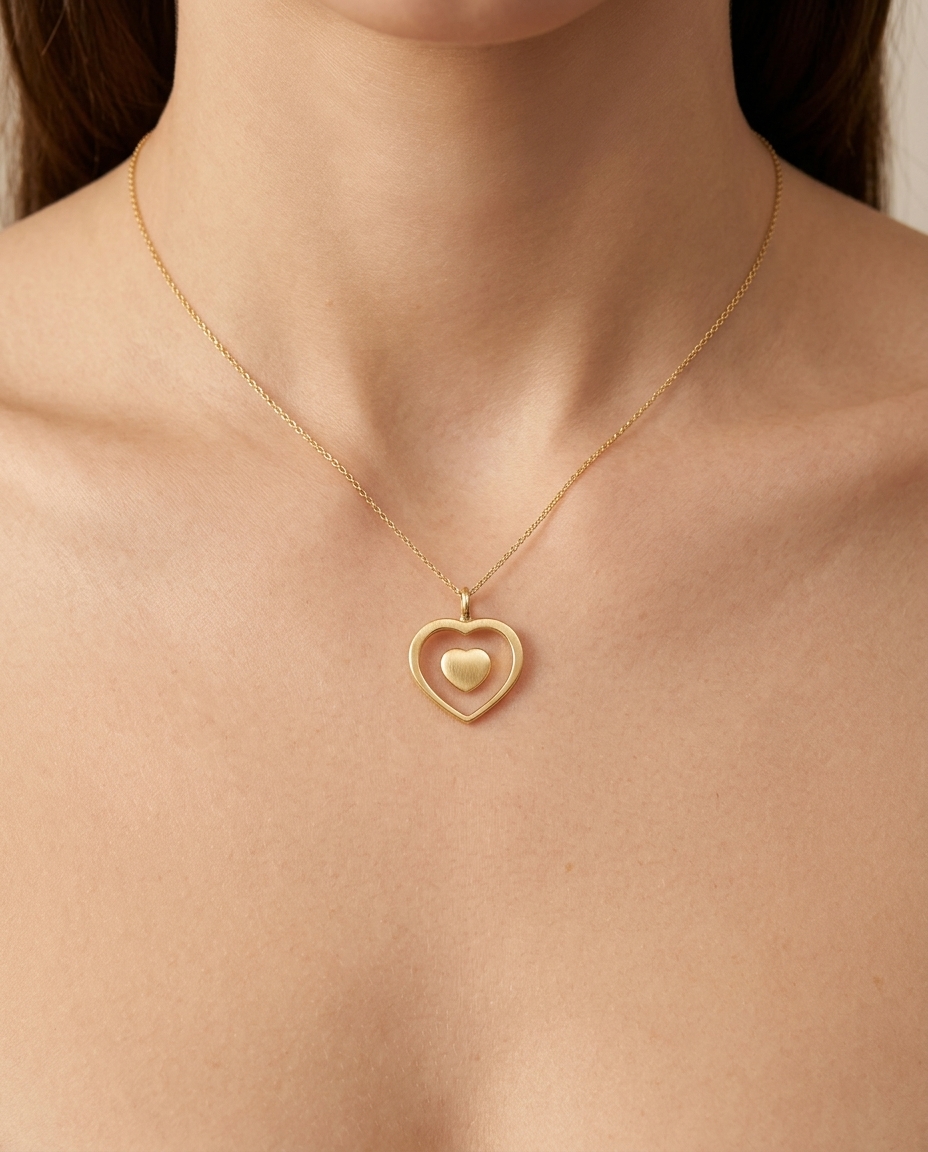 14KT Yellow Gold Heart Pendant on model