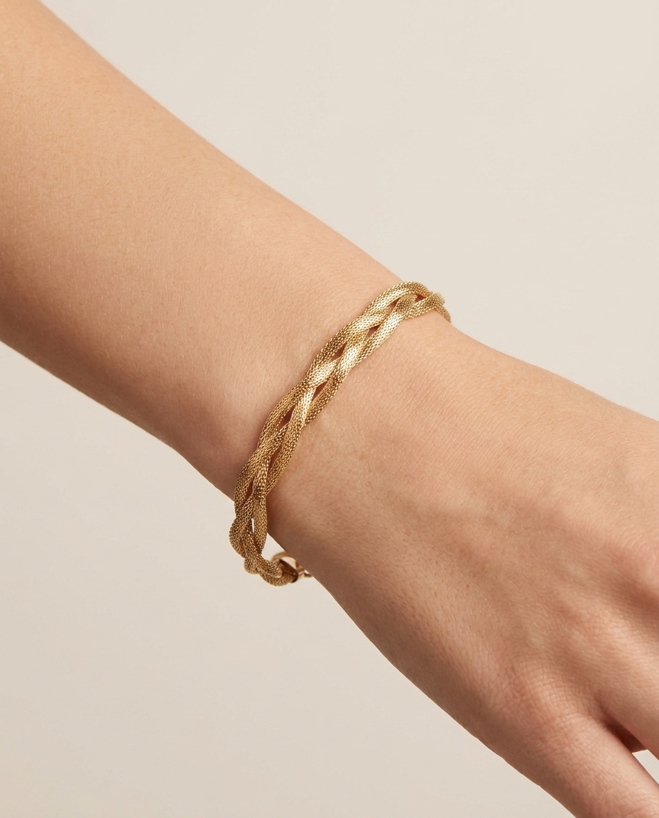 14KT Yellow Gold Stretchy Braided Bracelet view 2