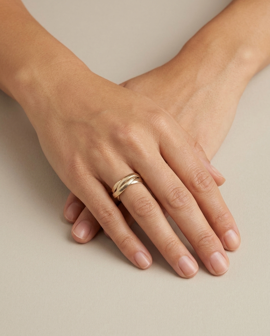 14KT Yellow Gold Stretchy Ring on model