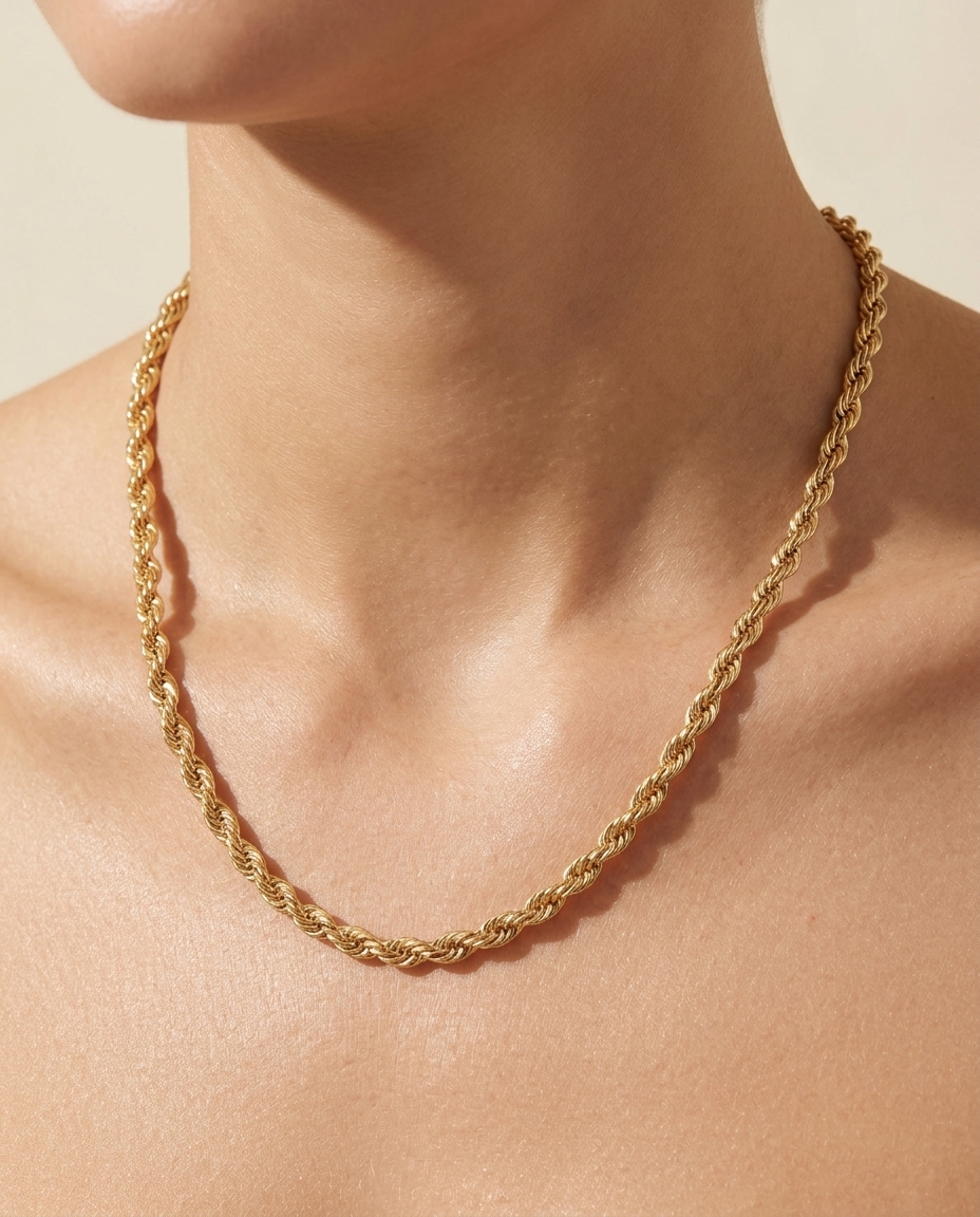 14KT Gold Rope Chain Necklace view 2