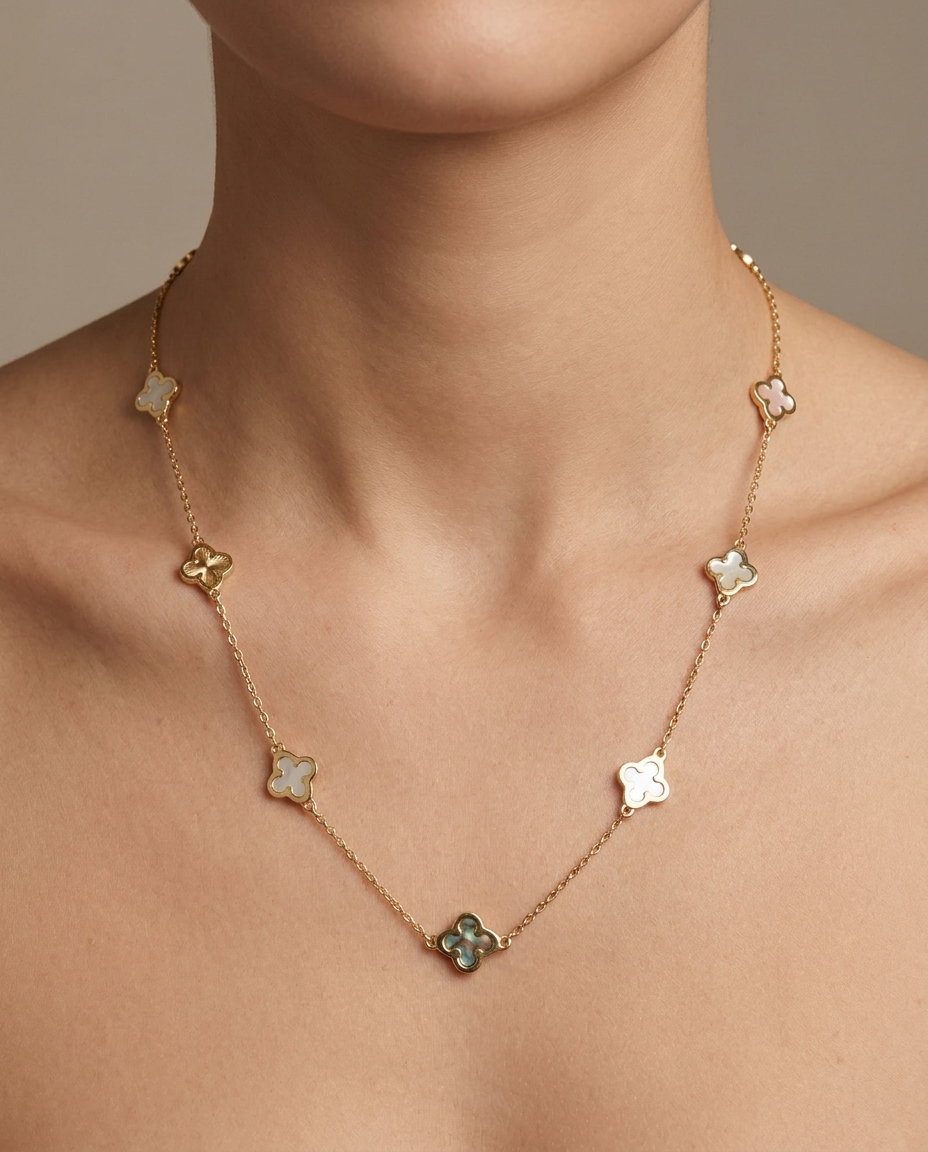 14KT Yellow Gold Clover Necklace view 2