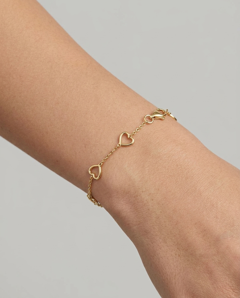 14KT Yellow Gold Heart Shape Bracelet on model