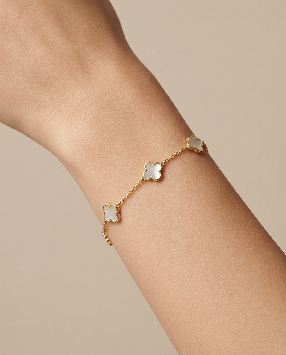 14KT Yellow Gold Clover Bracelet view 2