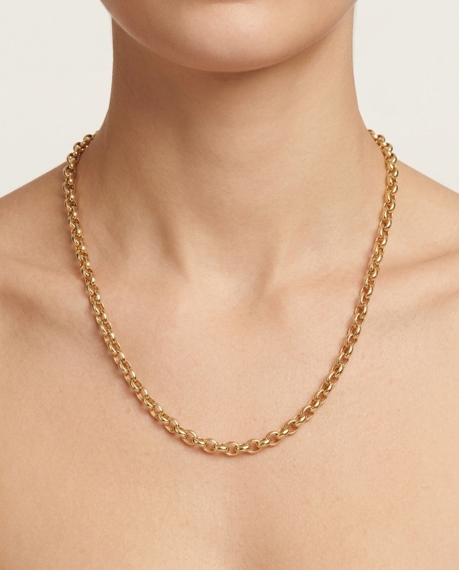 14KT Gold Oval Link Chain Necklace on model