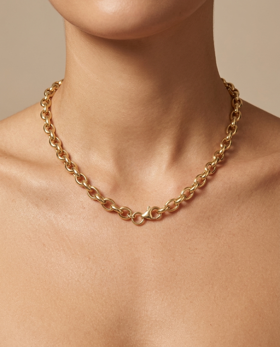 14KT Gold Oval Link Bracelate on model