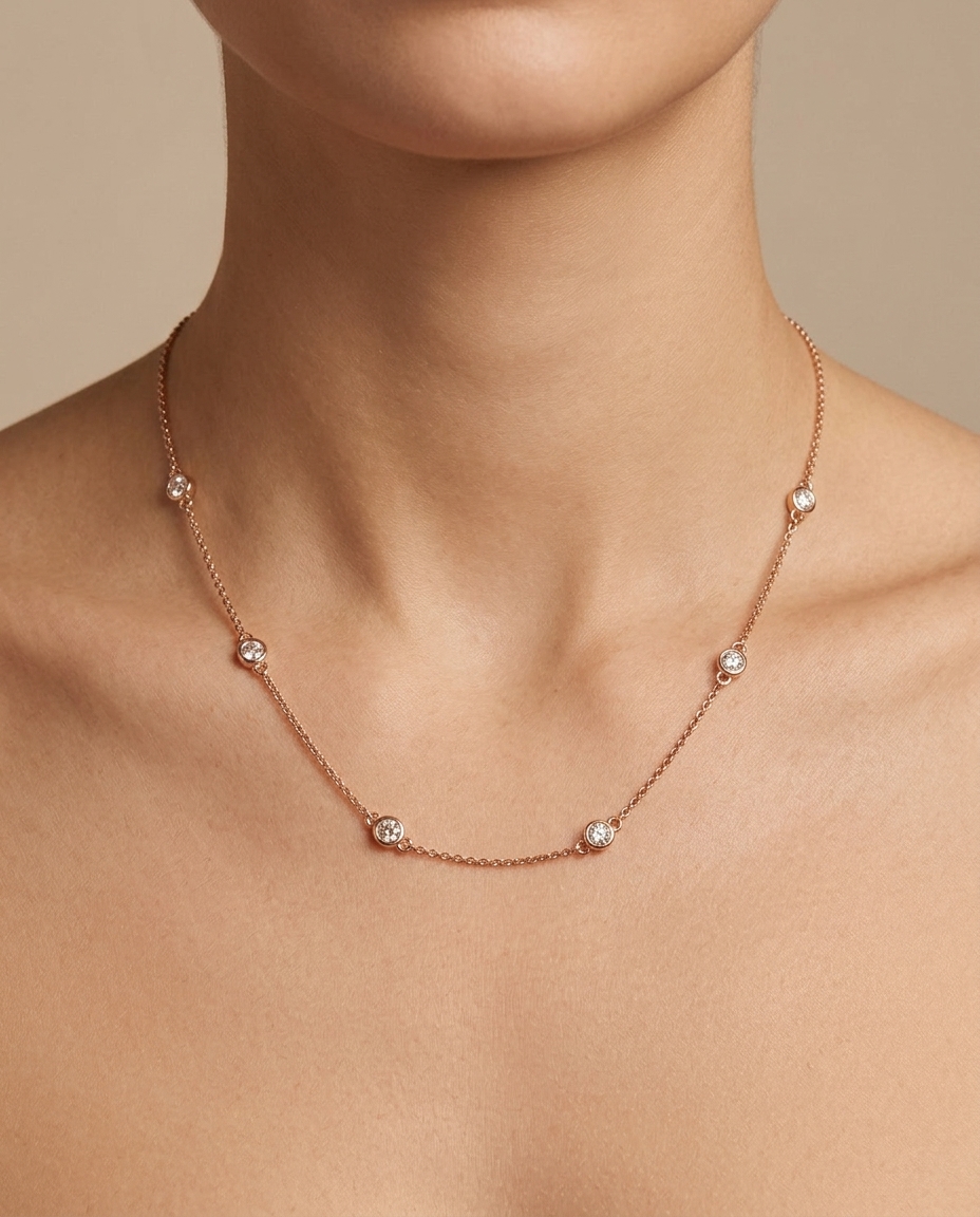14KT Gold Diamond BY the Yard Necklace on model