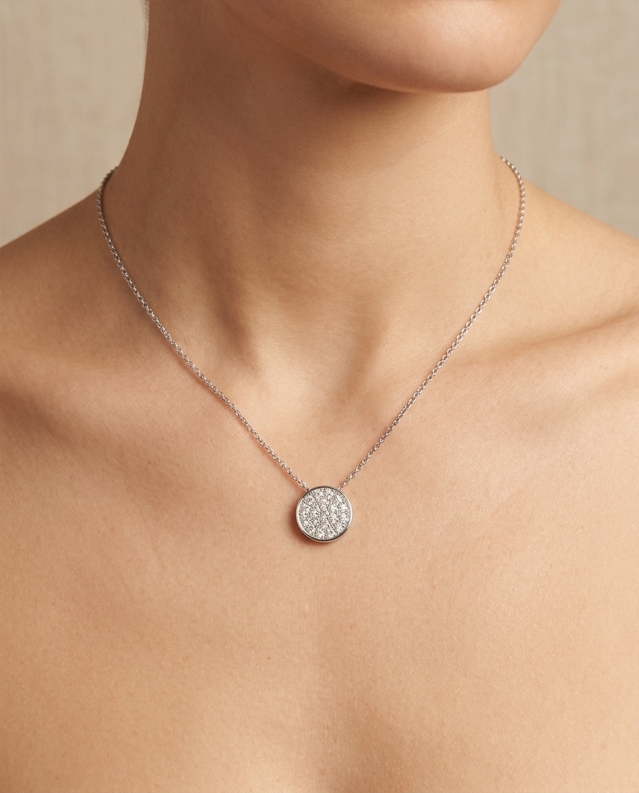 14KT Gold Diamond Pendant Necklace on model