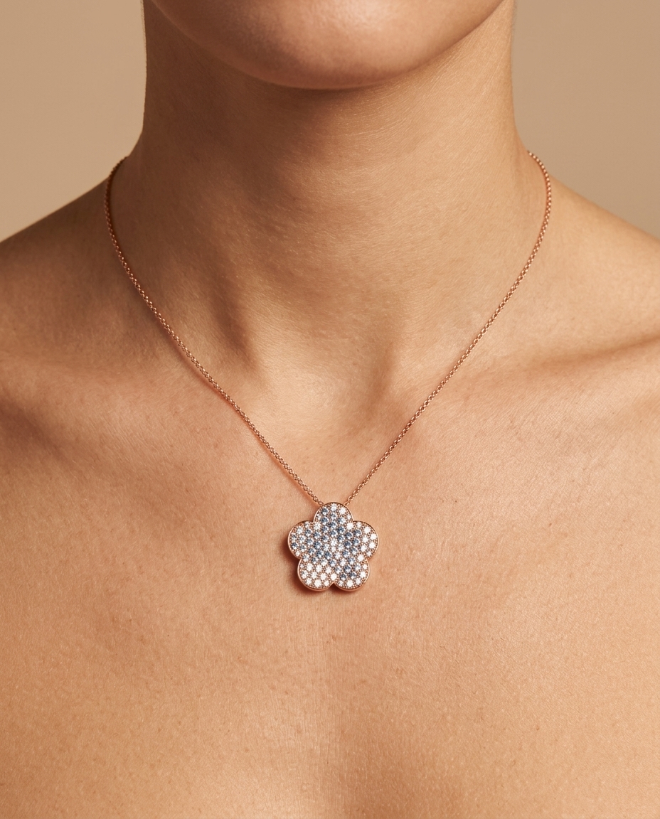 14KT Gold Diamond Flower Necklace view 2