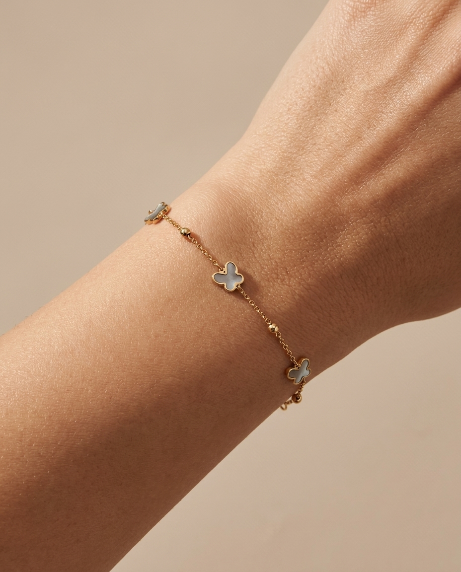Mop 3 Buterfly Bracelet in Yellow Gold on model