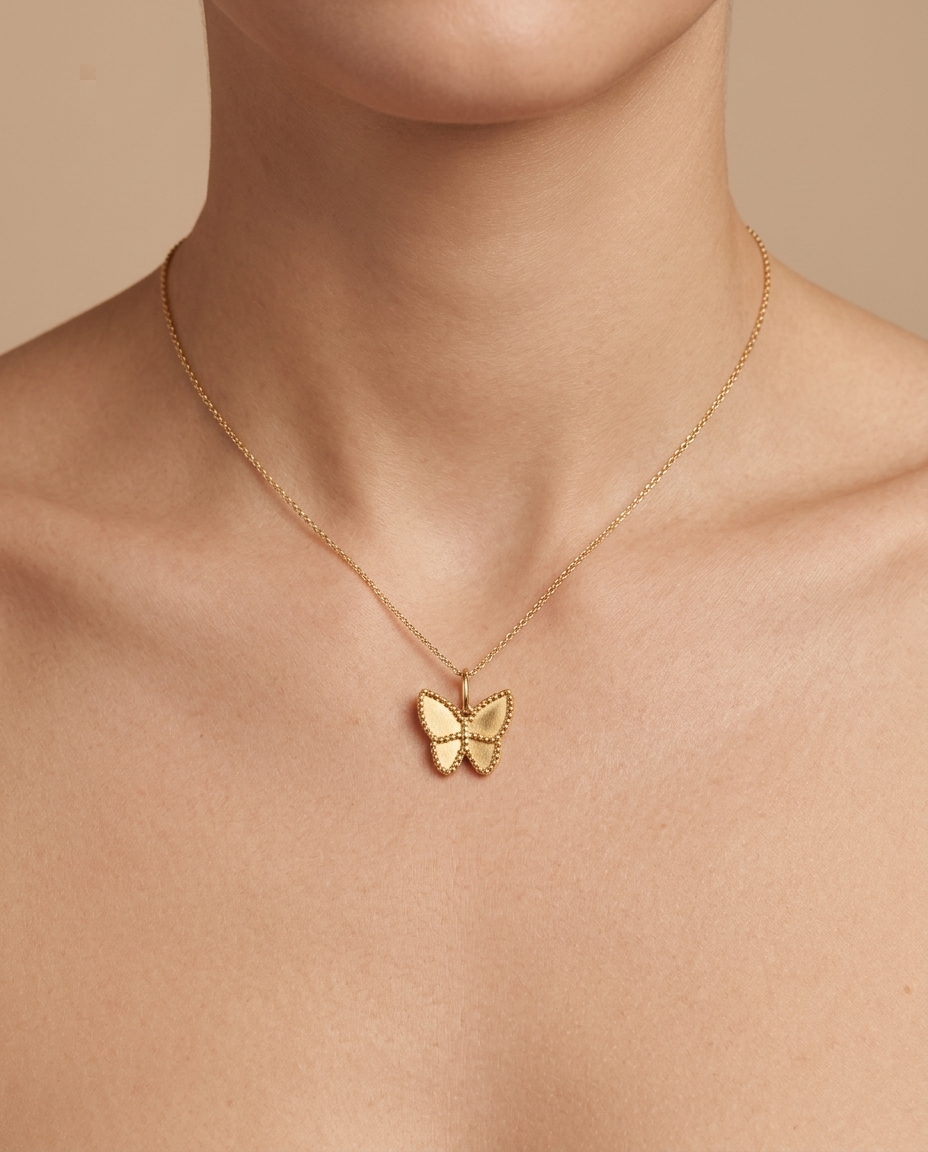 Butterfly Pendant in Yellow Gold on model