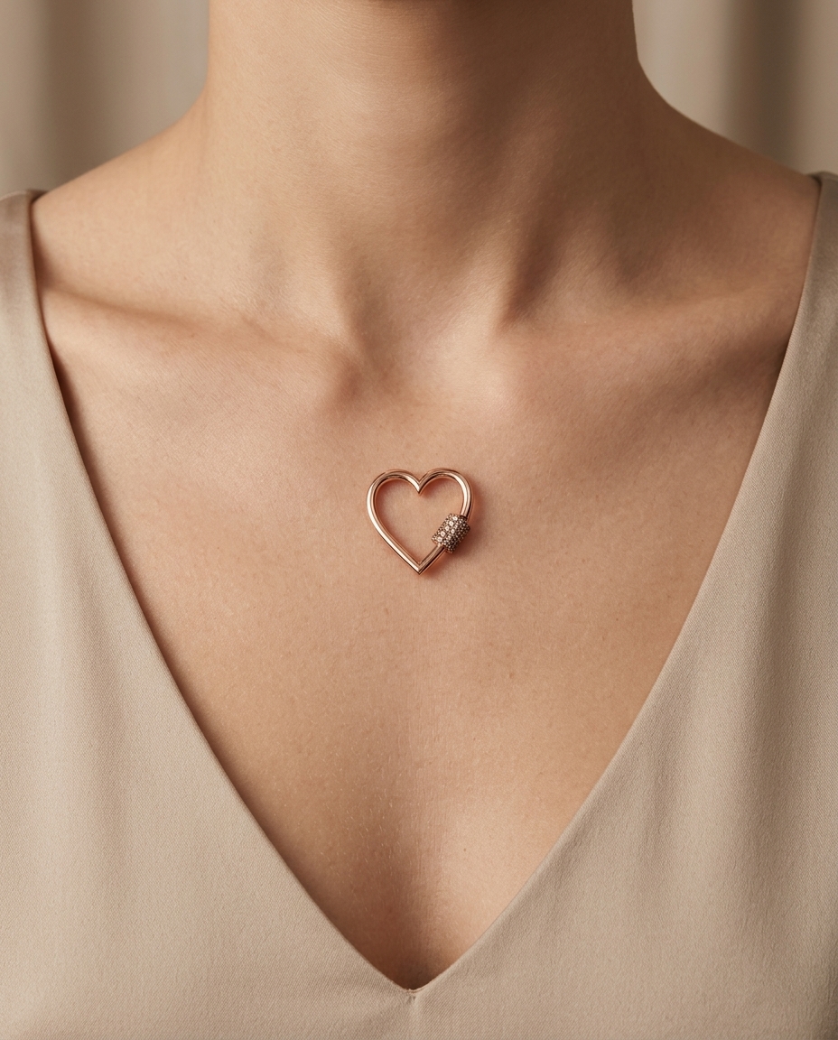 Diamond Heart Lock Pendant in Rose Gold on model