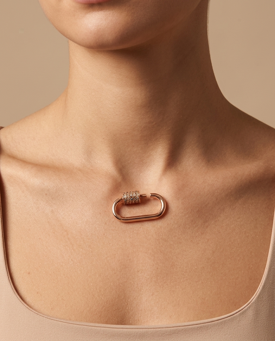 Diamond Lock Pendant in Rose Gold on model