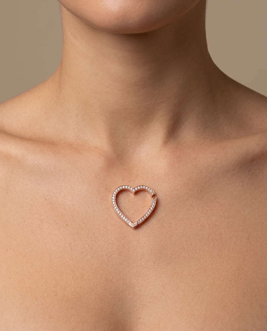 Diamond Heart Lock Pendant in Rose Gold on model