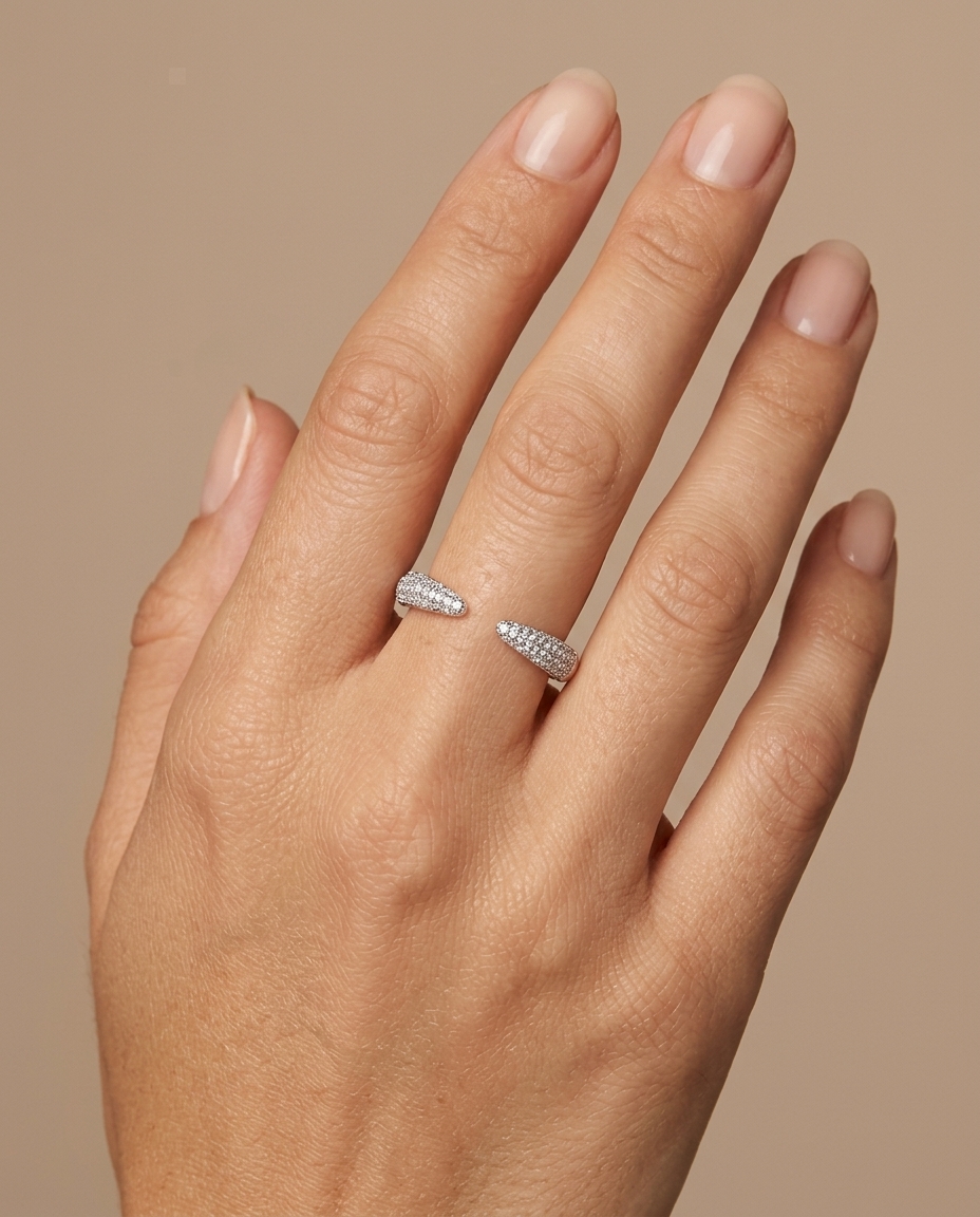 Pave Open Diamond Band . in White Gold on model