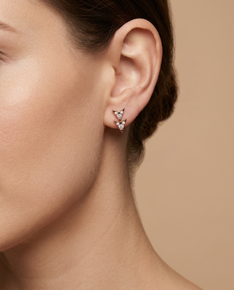 Double Row Diamond Earrings in Rose Gold on model