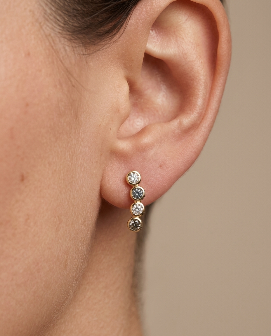 4 Stone Climber Diamond Earring in Yellow Gold on model