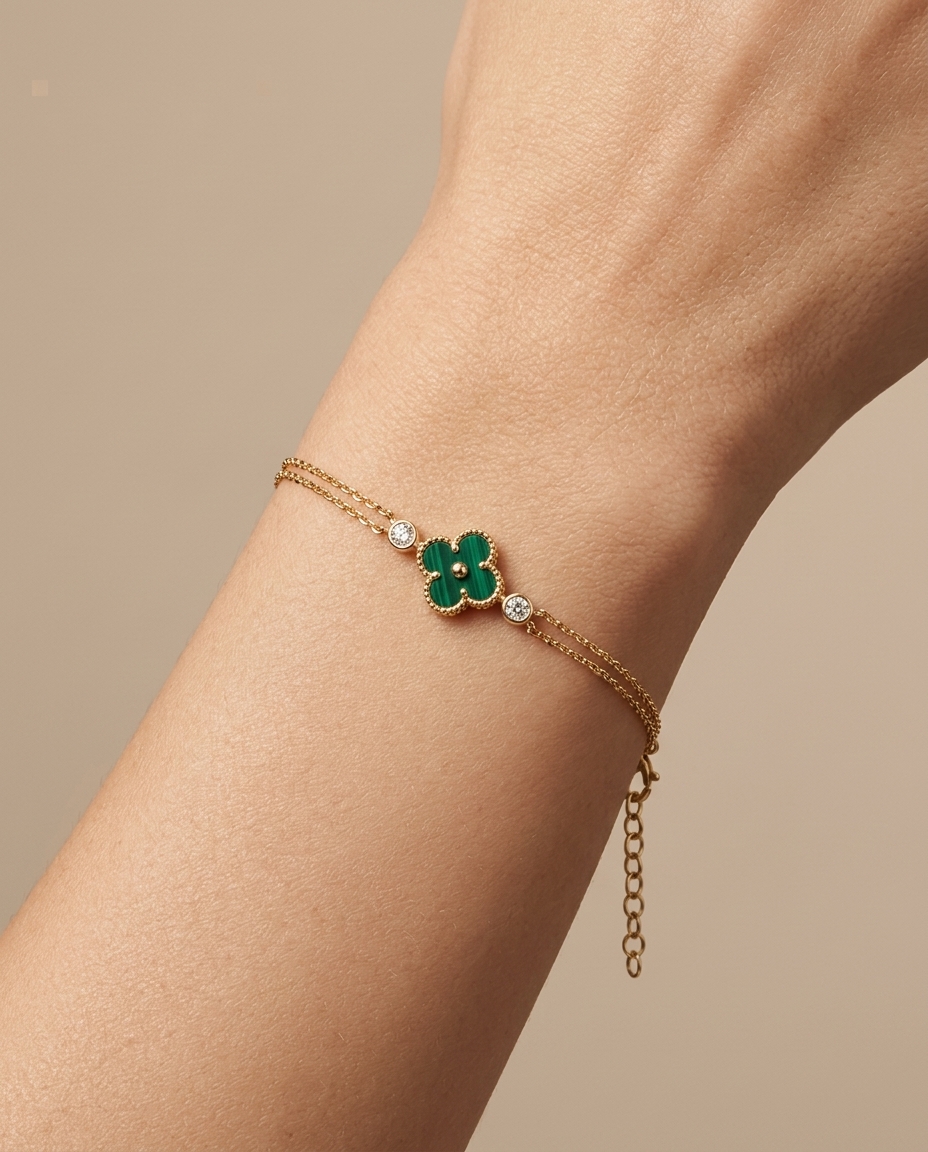 Emerald Flower Diamond Bracelet in Yellow Gold on model