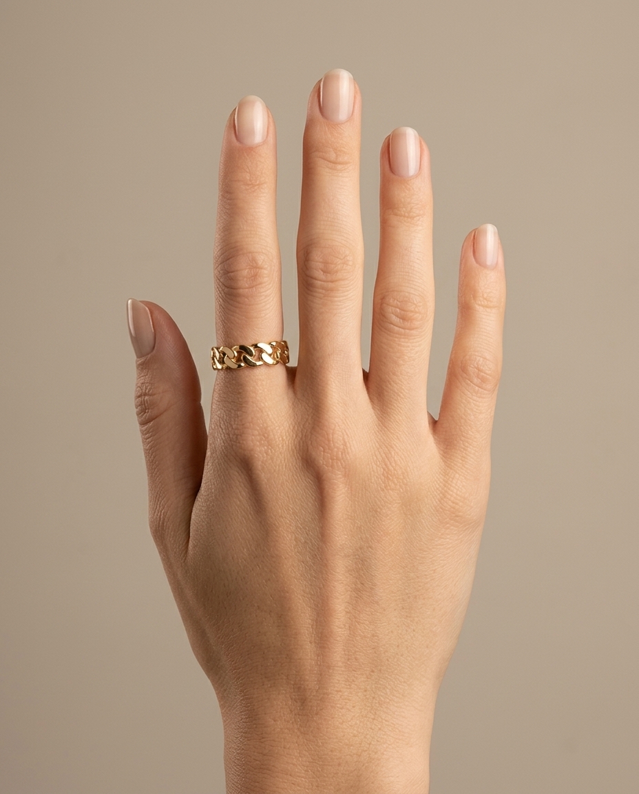 Cuban Shape Ring in Yellow Gold on model